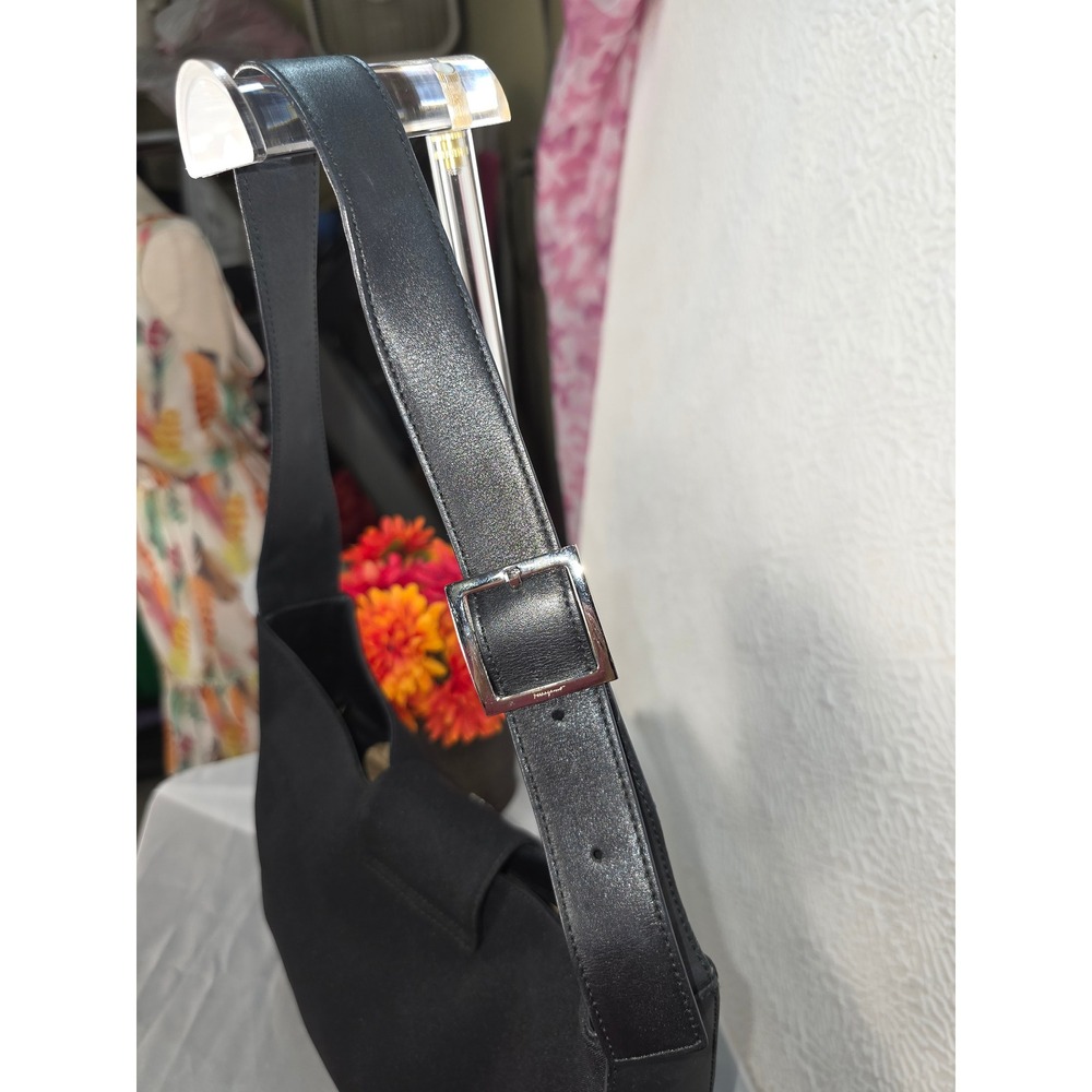 Salvatore Ferragamo‎ Black Canvas Leather Hobo Bag Gancini Hardware Shoulder Bag - Picture 7 of 12